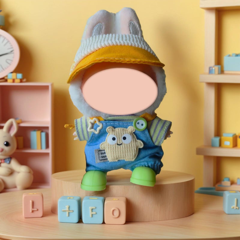 SHUOXUKE Doll Clothes and Accessories, 2025 Stylish Adorable Designed Clothes Outfit for 15cm/17cm Doll with Orange Hat & Overalls & Green Shoes - Image 4